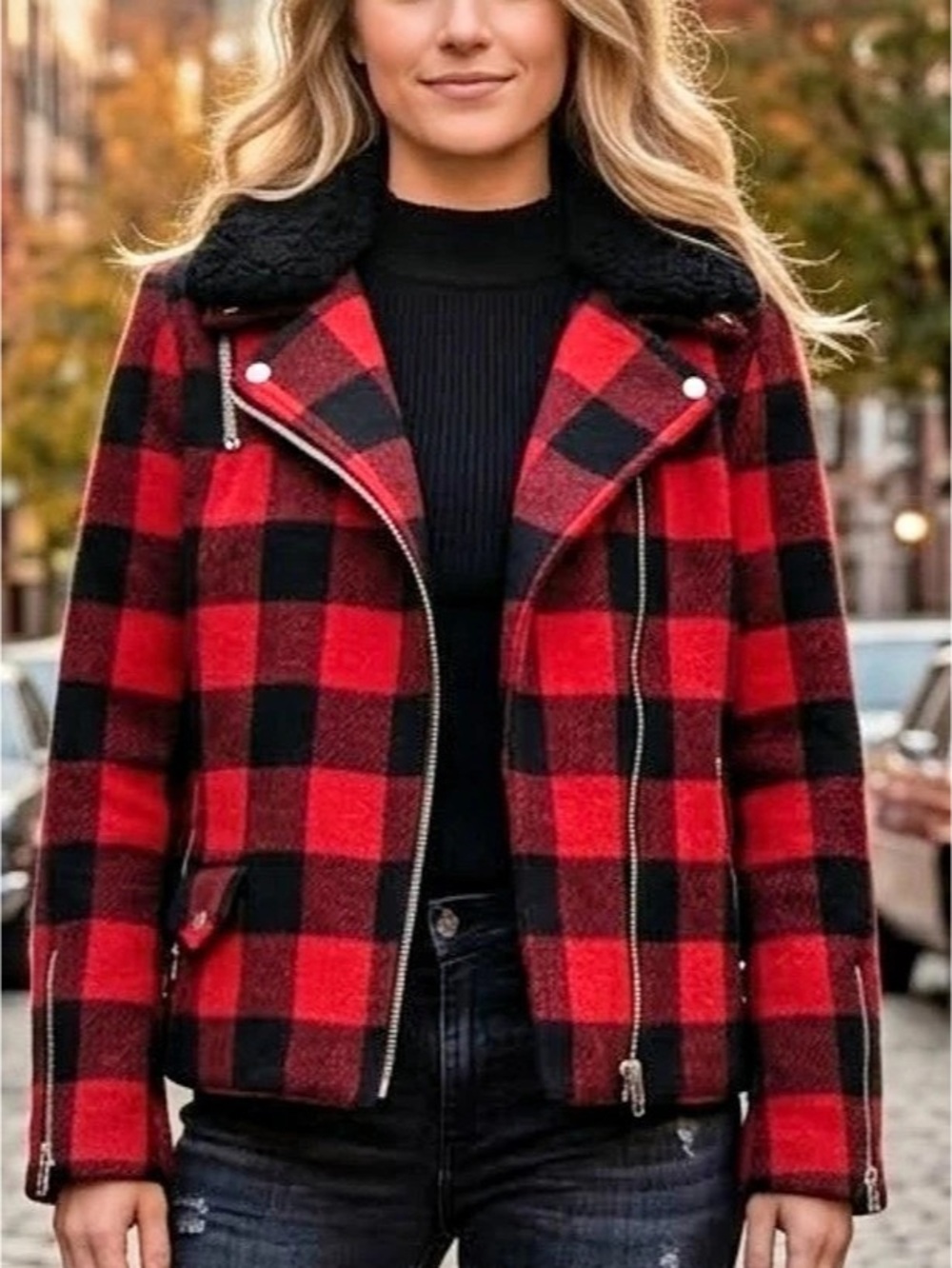 RO & DE Women's Plaid Jacket in Red & Black